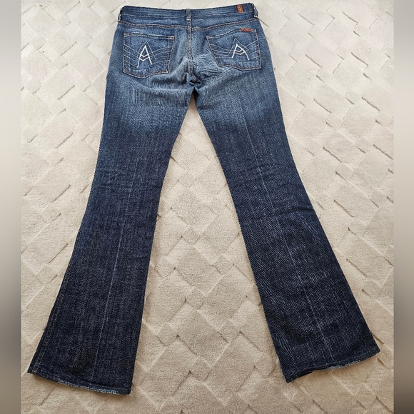 7 For All Mankind A Pocket Boot Cut Jeans Womens 31 Dark Wash Whiskered Cowgirl - Picture 8 of 10